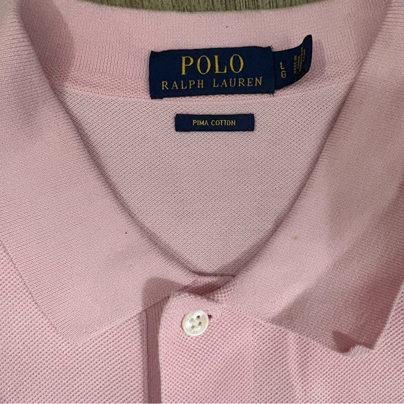 Polo Ralph Lauren Mens Large Pink Short Sleeve Polo Shirt 2 Button Preppy Golf - Picture 8 of 9